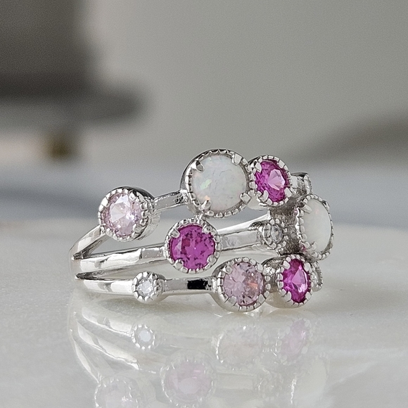Opal and Pink Swarovski  crystal bauble ring, 925 Sterling Silver Charmed Aroma - Picture 4 of 9